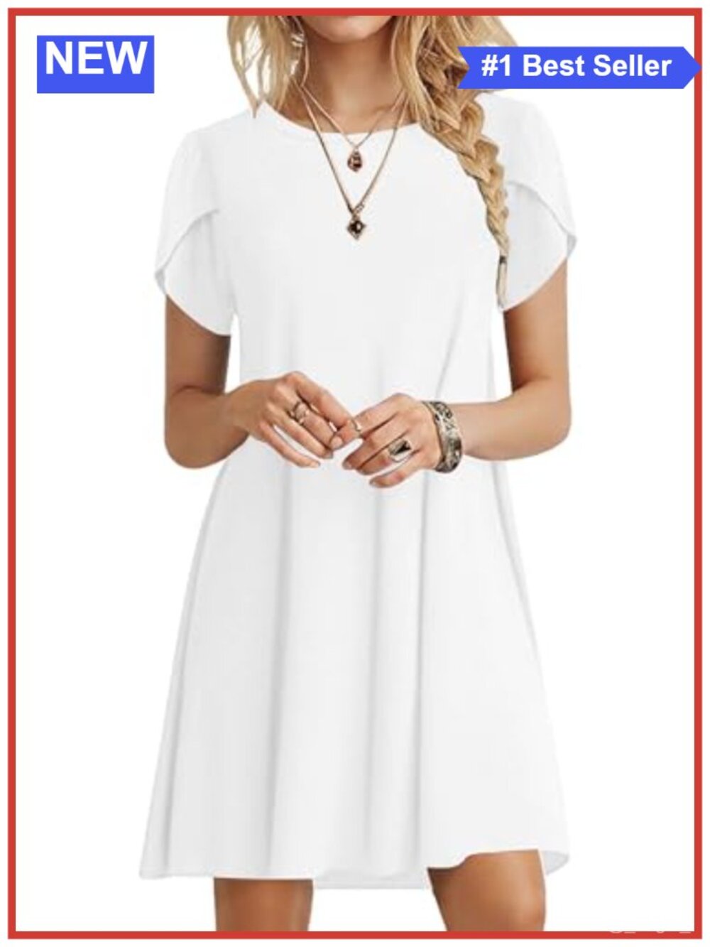 Summer Casual Sundress Petal Sleeve Swing T-Shirt Dress with Pockets